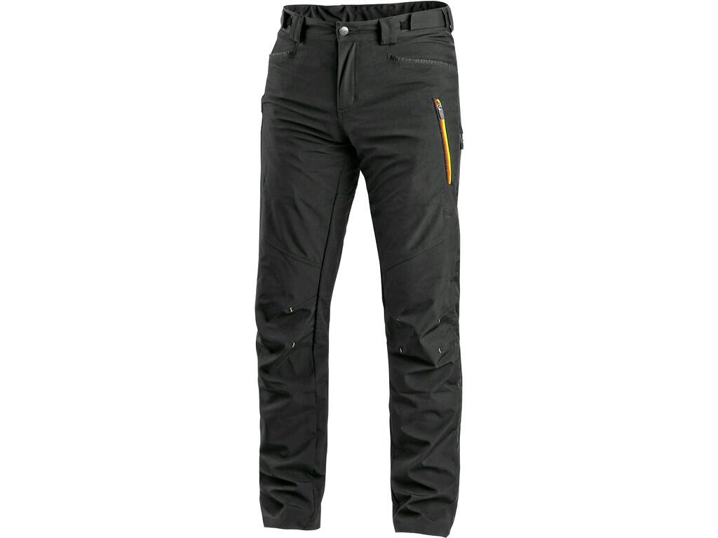 Kalhoty CXS AKRON, pánské, softshell, černé s HV žluto/oranžovými doplňky